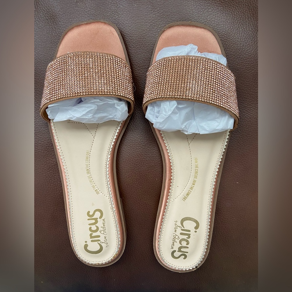 Sam Edelman Circus rose gold rhinestone slide Sandals New!